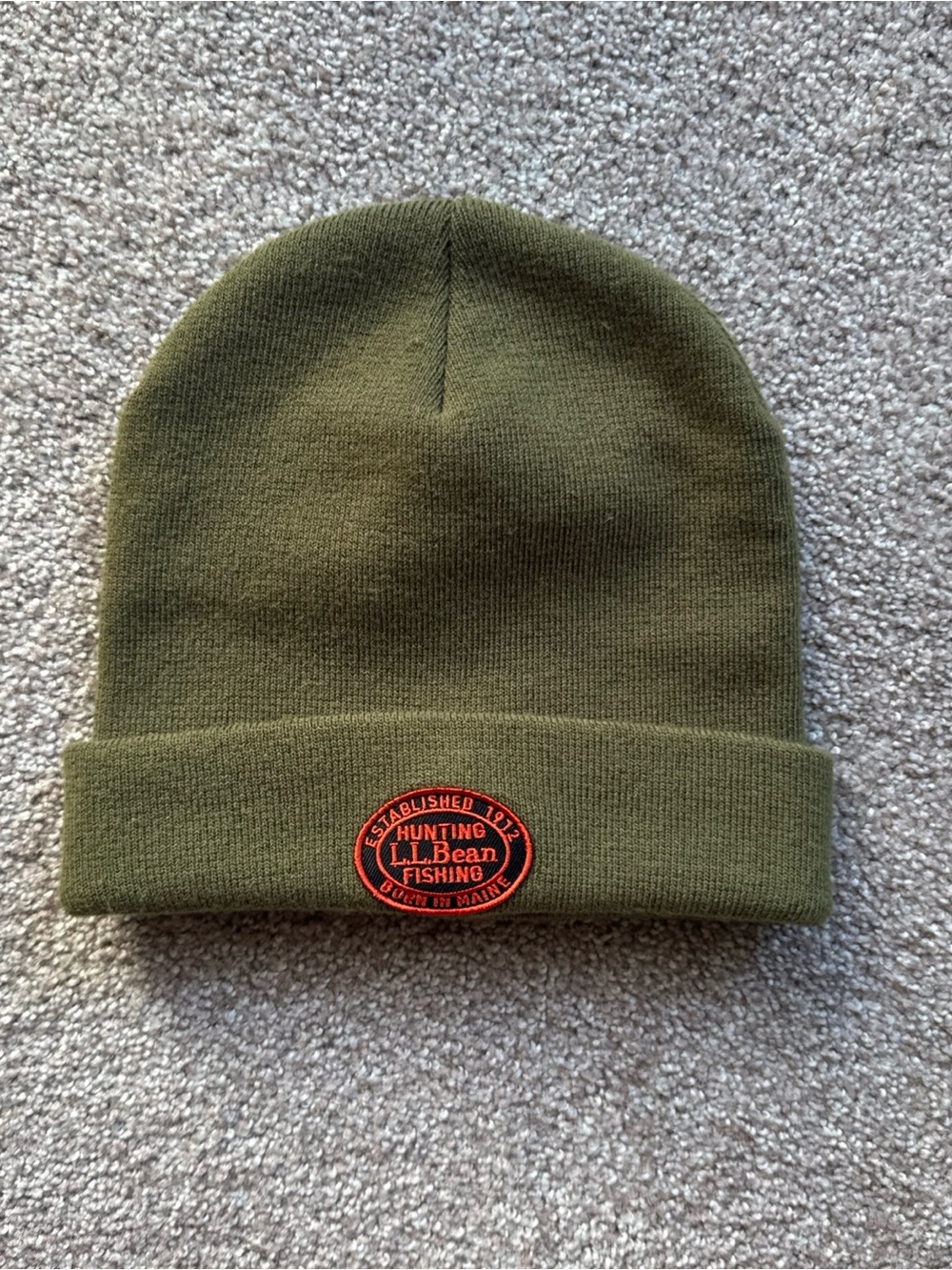 L.L.Bean Northwoods Hunter’s Beanie Olive Green Knit Logo OSFA NWOT